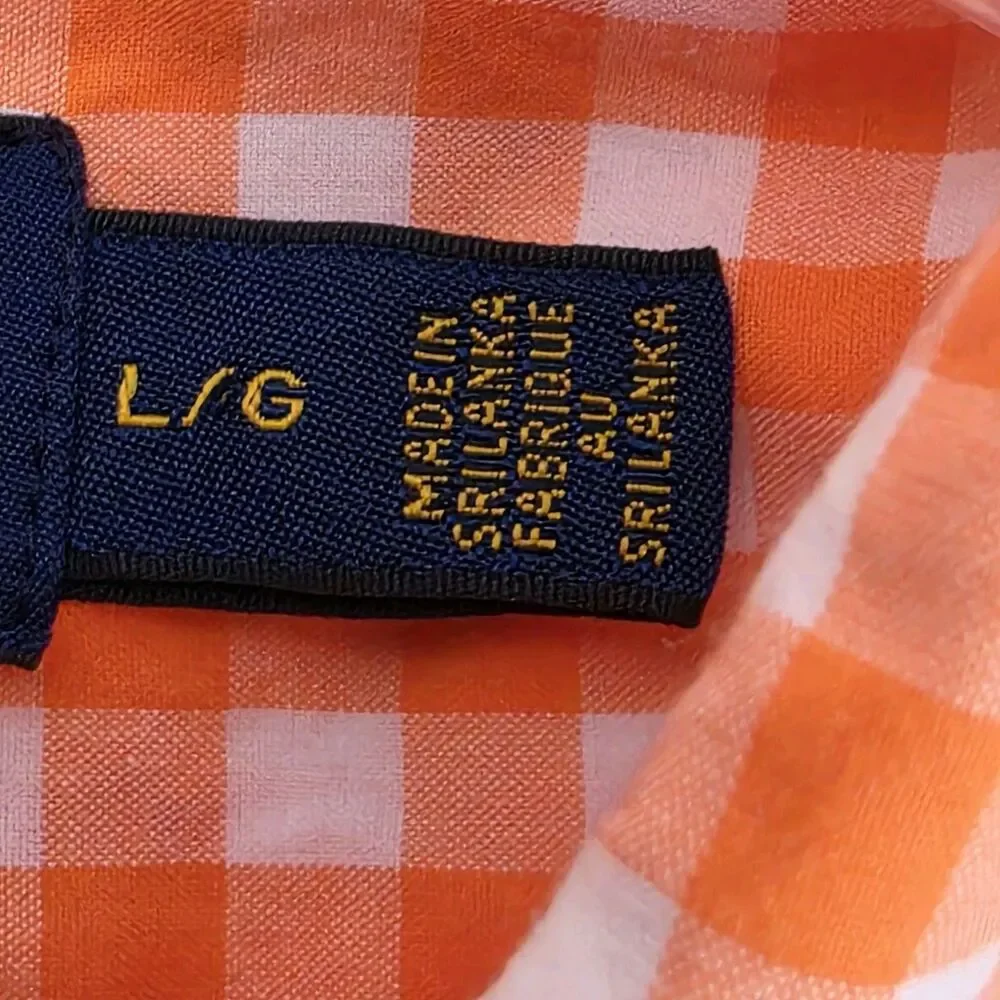 Ralph Lauren Orange Long Sleeve Gingham Check Button Up Shirt Size L (14-16)